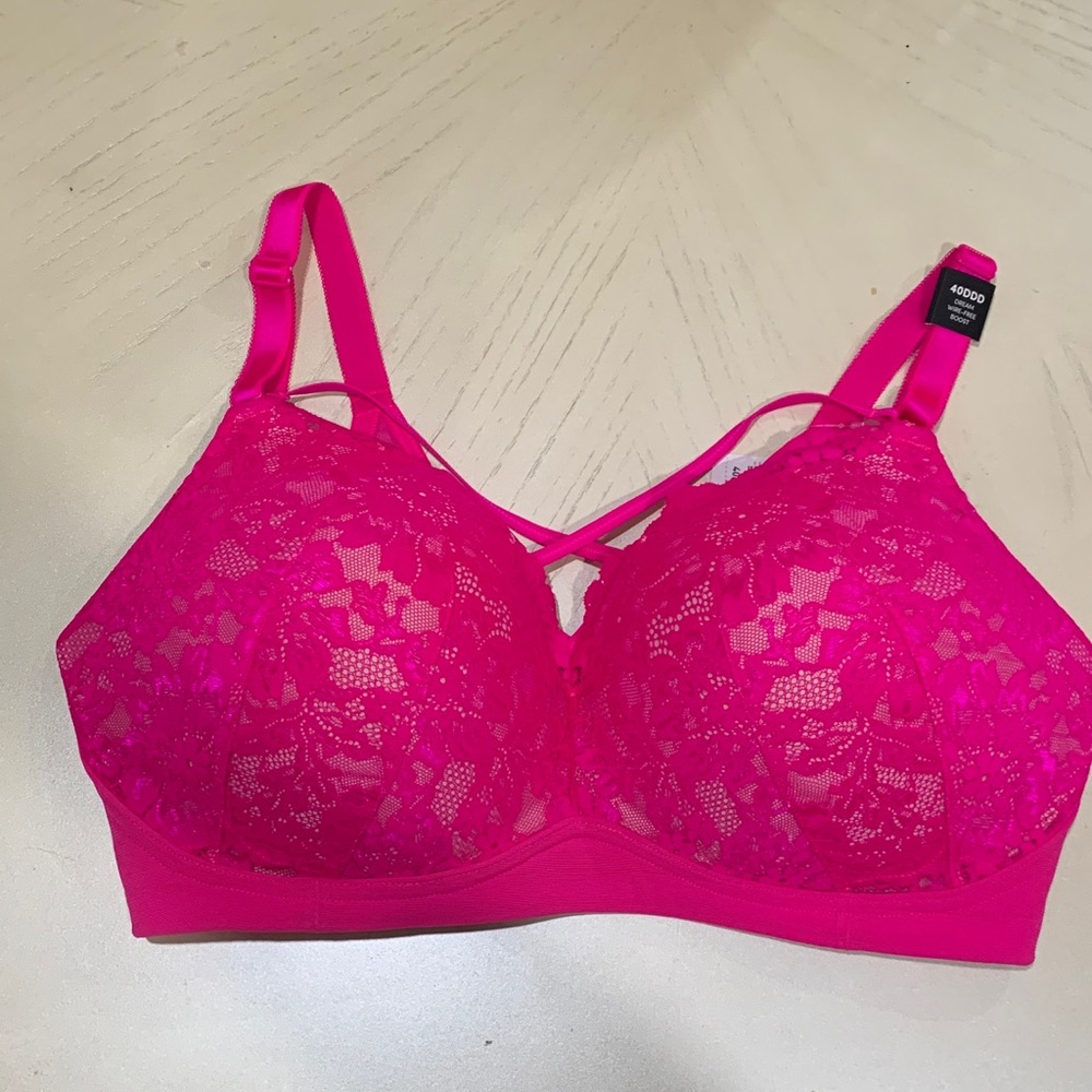 Torrid wirefree push up floral lace Pink Glow Women's Pink Bra 40 DDD NWT